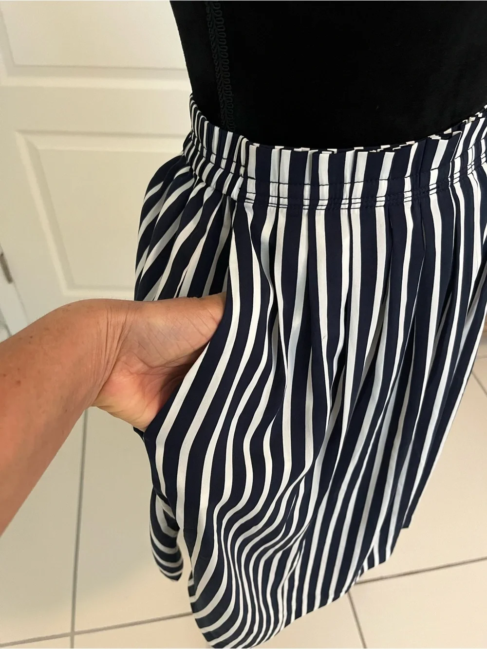 J. Crew Navy and White Vertical Stripe A-Line Skirt